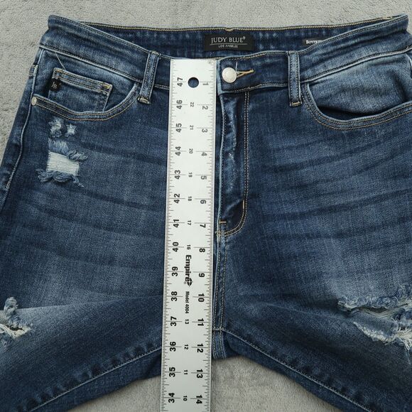 Judy Blue Jeans Juniors 11/30 Blue High-Rise Boyfriend Fit 27" Inseam Destroyed - Picture 8 of 16